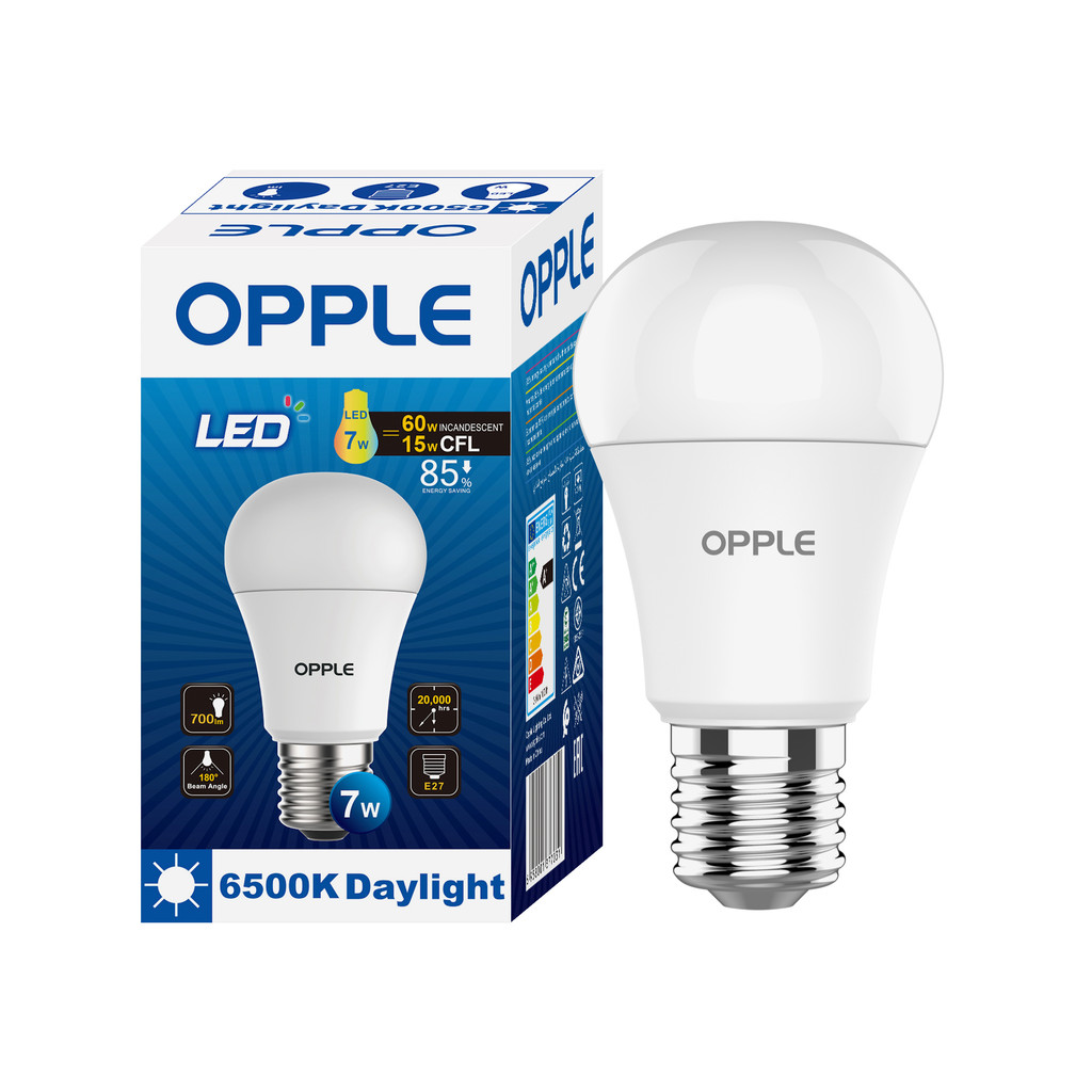 OPPLE หลอดไฟ LED E27 7W Daylight รุ่น E1A55-E27-7W-DLCTV7