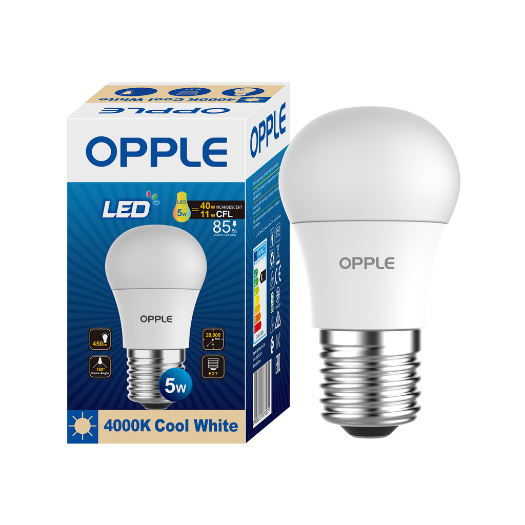 หลอดไฟ LED E27 5W Cool White OPPLE รุ่น E1P45-E27-5W-CWCTV7 