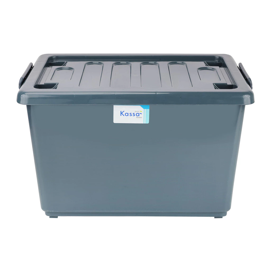 KASSA HOME กล่องอเนกประสงค์พร้อมล้อและฝาล็อก รุ่น PSM-8107 ขนาด 49 ลิตร สีเทา
