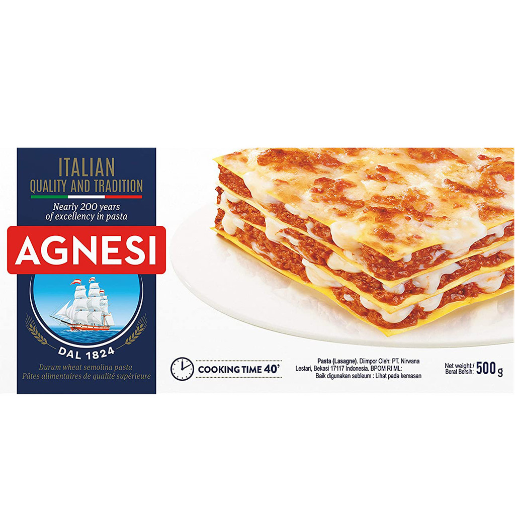 เส้นพาสต้า ทำลาซานญ่า 500กรัม Agnesi Lasagne #87 500G