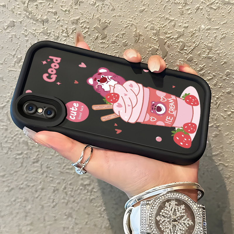 เคสสำหรับ iPhone X Xs Xr Xs Max เคสโทรศัพท์ซิลิโคนกันกระแทกรูปหมีสตรอเบอร์รี่