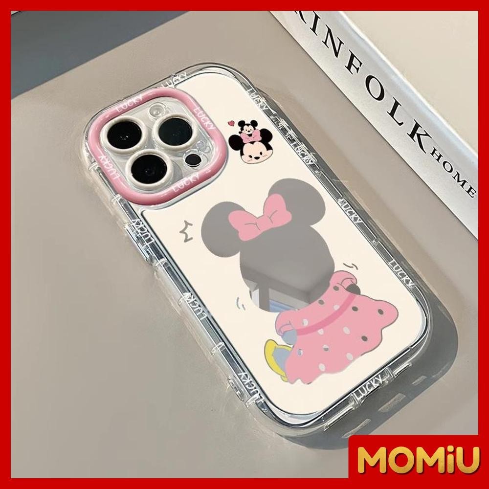 MOMiU - เข้ากันได้สำหรับ เคสไอโฟน11 เคส iphone 16 Pro Max 7Plus XR 12 13 14 15 กระจกเงา ถุงลมนิรภัย การ์ตูนหนูมีโบว์