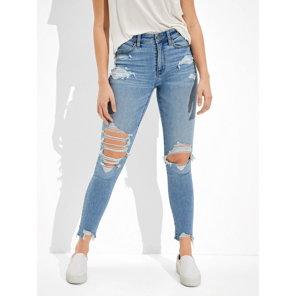 American Eagle กางเกงยีนส์ผู้หญิงเจกกิ้ง เอวสูง HI-RISE JEGGING CROP สี POWDER BLUE - 043-3762-465