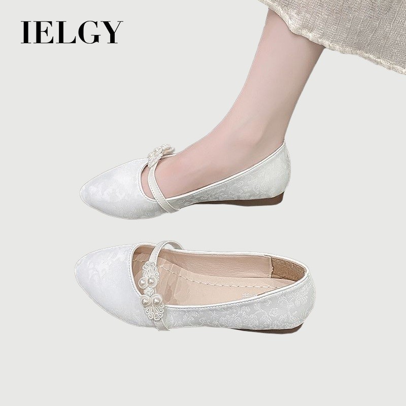 IELGY รองเท้าส้นแบนผู้หญิง 2025 เวอร์ชั่นเกาหลีหนึ่งเหยียบและสองสวมรองเท้าบีนนี่หนังนุ่ม