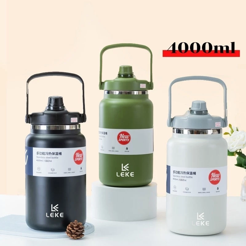 4000ml กระบอกน้ำเก็บอุณหภูมิ 4L ขวดน้ำสแตนเลส กระบอกน้ำ กระบอกน้ำเก็บความเย็น แก้วน้ำ ถ้วยน้ำความจุขนาดใหญ่ thumbnail 4