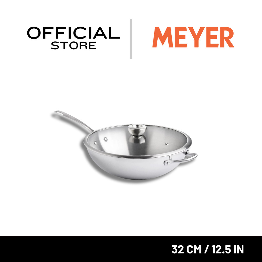 MEYER WHITE STEEL เครื่องครัวสเตนเลส สตีล กระทะทรงลึกมีหูแขวน ขนาด 32 ซม. /12.5 นิ้ว (71508-T)