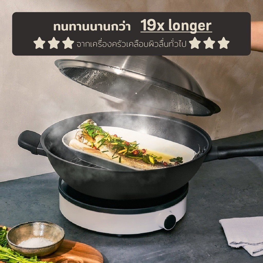 MEYER MIDNIGHT กระทะทรงจีน hard-anodize ขนาด 32 ซม. พร้อมฝา Wok/Stirfry (85083-TE12) ราคา ถูกที่สุด ดีลบีเคเค แกลเลอรีภาพที่ 8