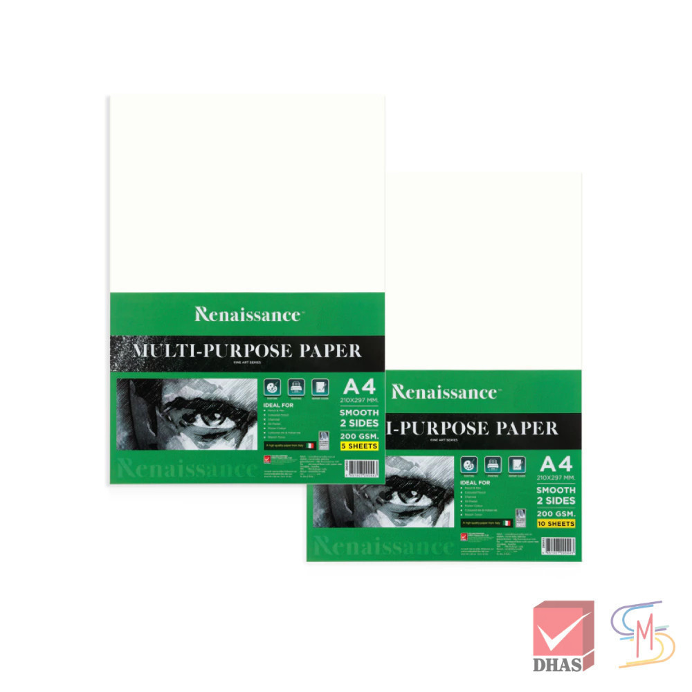Renaissance กระดาษวาดเขียน แบบเรียบ A4 200G จำนวน 1 แพ็ค