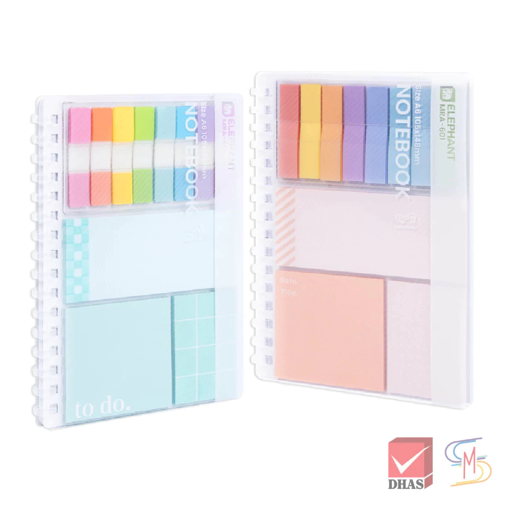 Elephant ตราช้าง สมุดโน๊ต สมุดสันห่วงพลาสติก Mellow Ring A6 80G 30S MRA-601 (คละสี) จำนวน 1 เล่ม