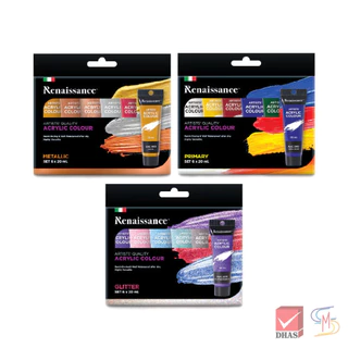 Renaissance สีอะครีลิค ชุดสีอะครีลิค 20 ml. 6 สี จำนวน 1 กล่อง