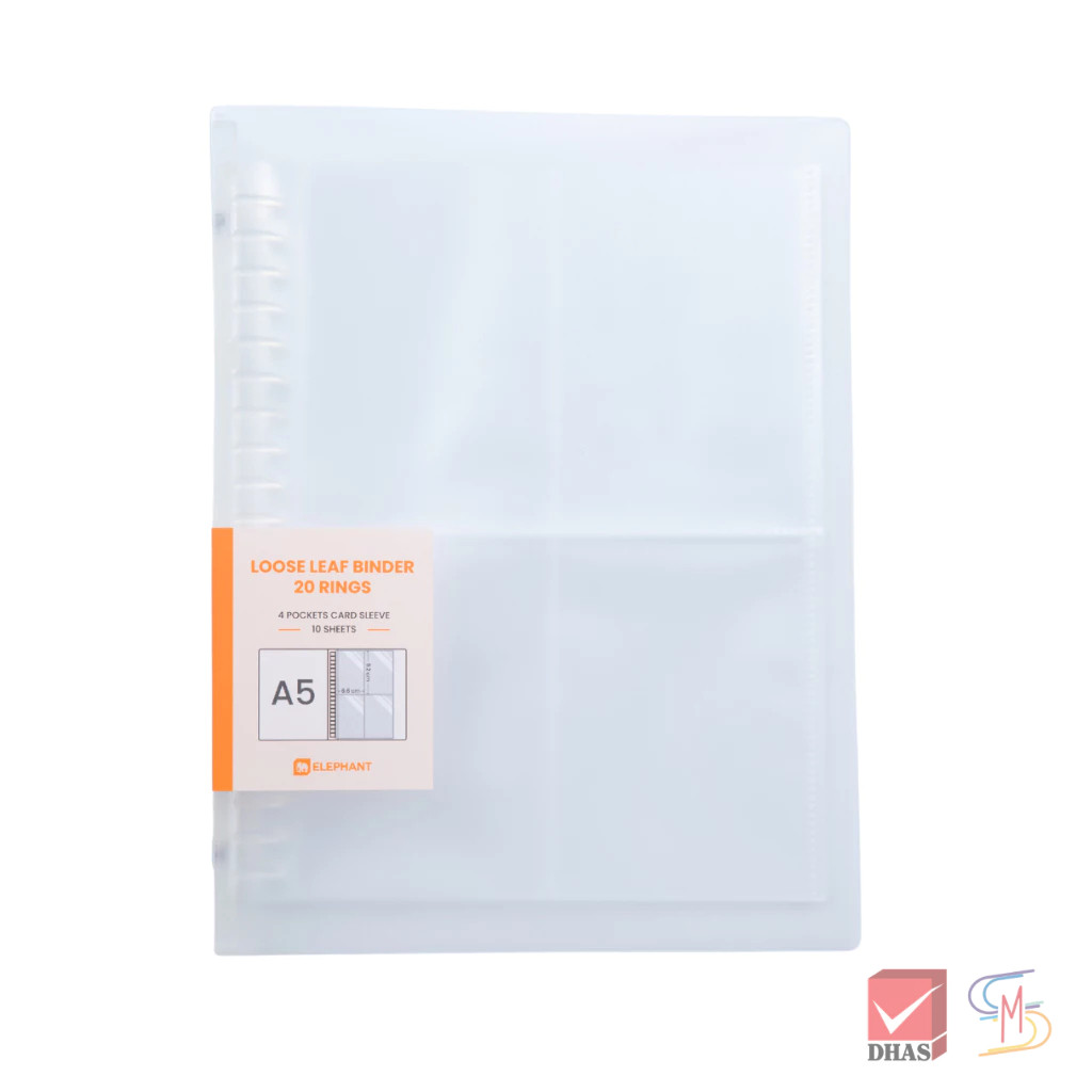 Elephant ตราช้าง แฟ้ม แฟ้มพลาสติก 20 ห่วง ใส่การ์ด A5 (เติมได้) จำนวน 1 แฟ้ม