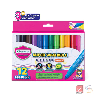 Master Art สีเมจิก ปากกาเมจิก ชนิดล้างออกได้ รุ่น MWM 12R แบบหัวเดียว 12 สี สีเสริมพัฒนาการเด็กวัย 3 ขวบขึ้นไป