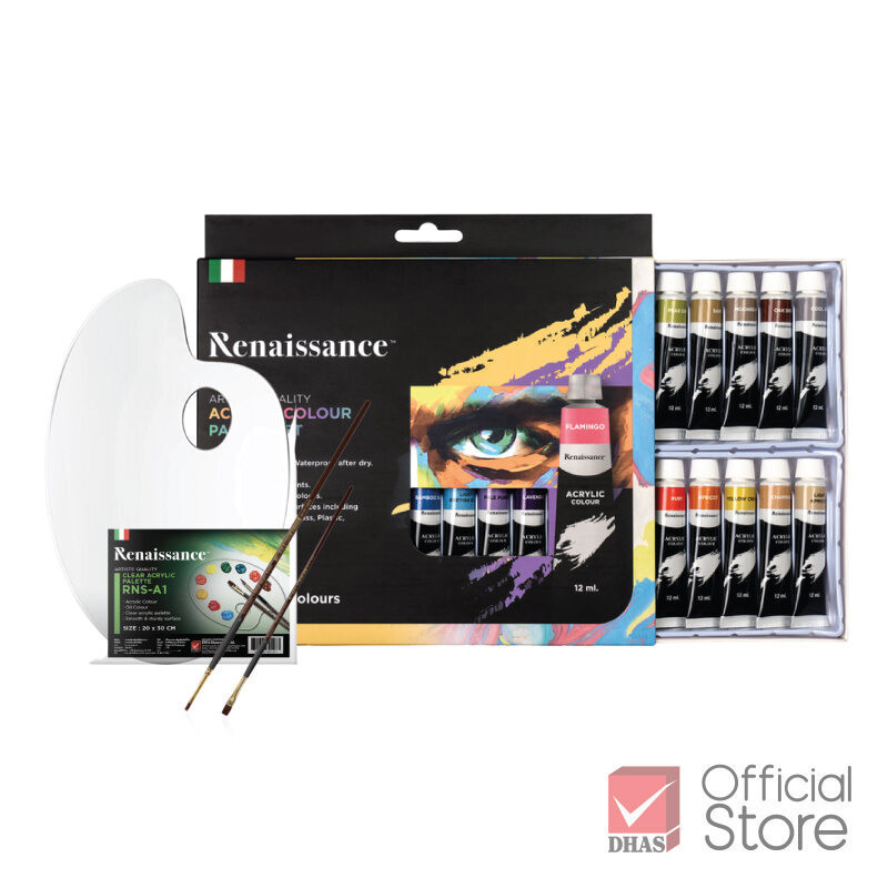 [Exclusive Set] Renaissance ชุดสีอะครีลิค พาสเทล 24 สี พร้อม จานสี และ พู่กัน 2 ขนาด จำนวน 1 ชุด