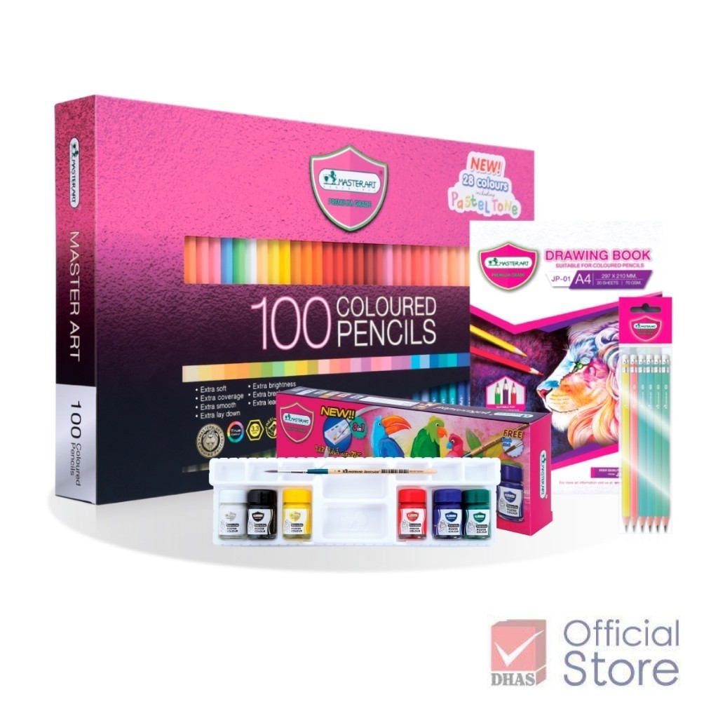 Master Art ชุดระบายสี สีไม้ 100 สี + สีโปสเตอร์ ดินสอ HB และ สมุดวาดภาพ จำนวน 1 ชุด