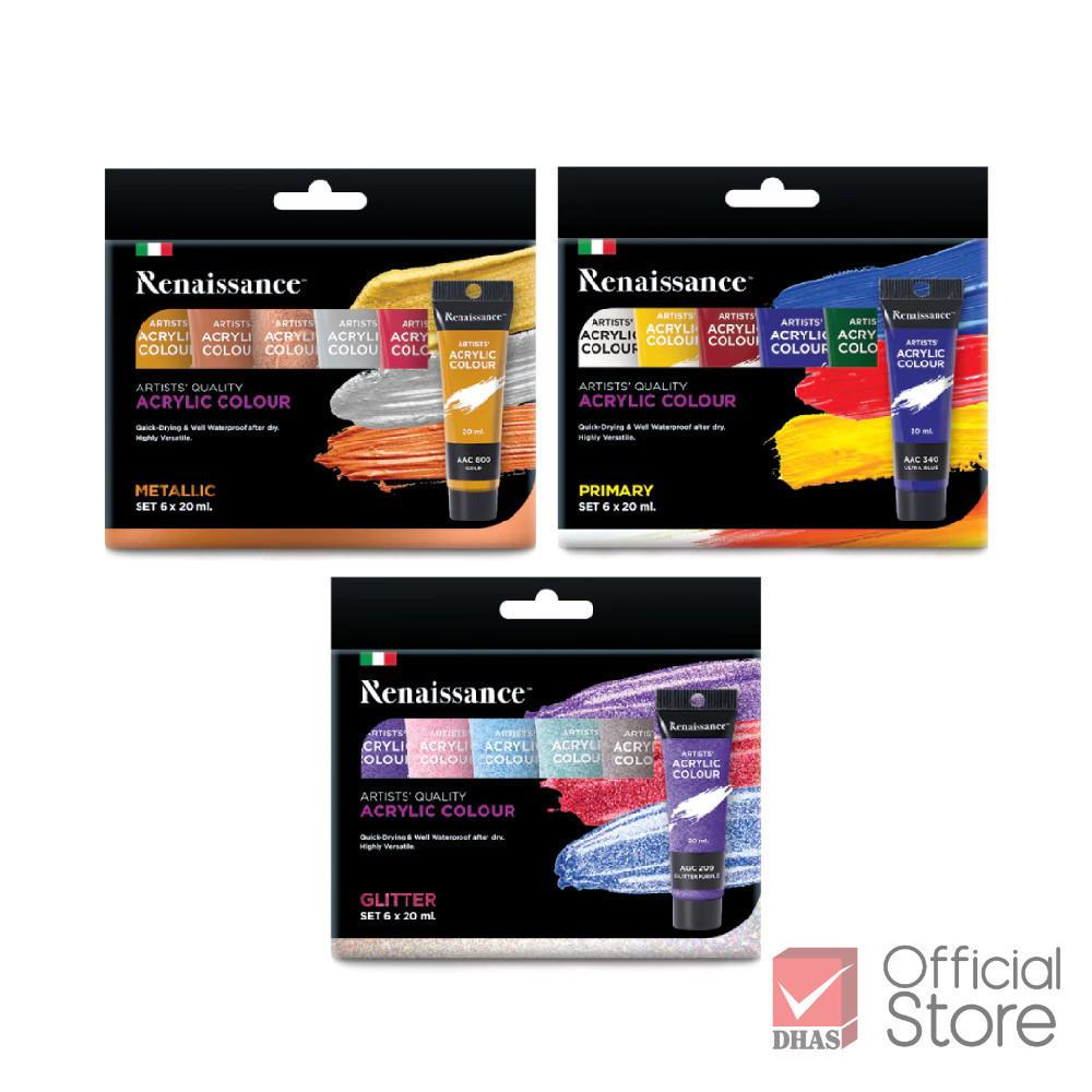 Renaissance สีอะคริลิค ชุดสีอะคริลิค 20 มล. 6 สี จำนวน 1 กล่อง