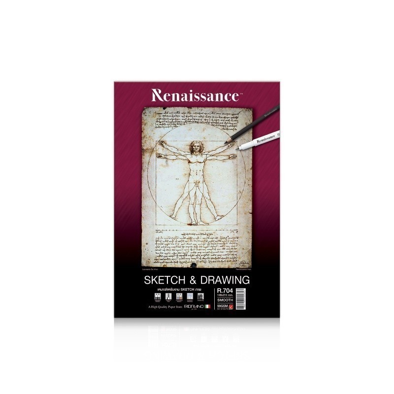 Renaissance สมุดวาดเขียน สมุดสเก็ตช์ 90 แกรม A5 ผิวเรียบ R-704 สันกาว จำนวน 1 เล่ม — صورة 2