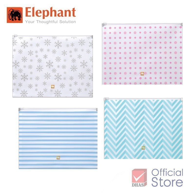 [Clearance Sale] Elephant แฟ้มซิป กระเป๋าซิปพลาสติก File Idea Z01P A4 จำนวน 1 ชิ้น (คละสี)