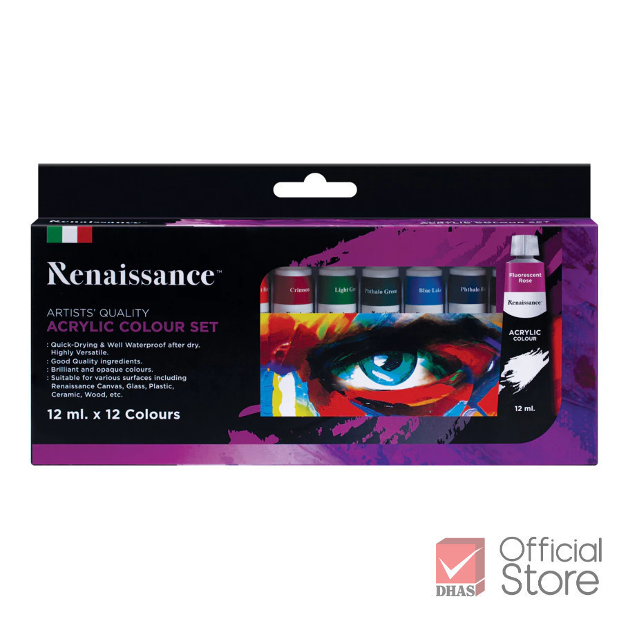 Renaissance สีอะคริลิค ชุดสีอะคริลิค 12 มล. 12 สี จำนวน 1 กล่อง