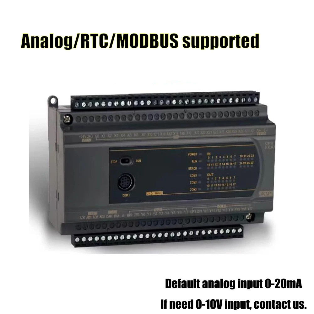 รีเลย์ทรานซิสเตอร์ FX3U 14/20/24/32/40/60 MR/MT 4AD 0-20mA 2DA 0-10V อนาล็อก RS485 MODBUS เอาต์พุต R