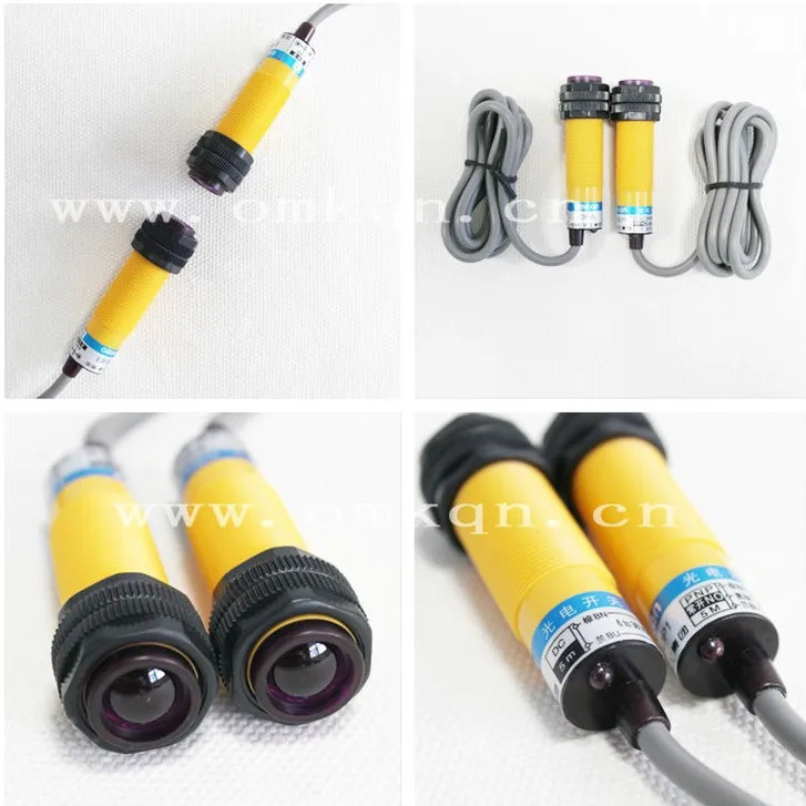 2 ชุด E3F-5DP1-5L E3F-5DN1-5L M18 สวิตช์เซ็นเซอร์โฟโตอิเล็กทริคแบบทะลุ 6-36VDC ระยะตรวจจับ 5 เมตร