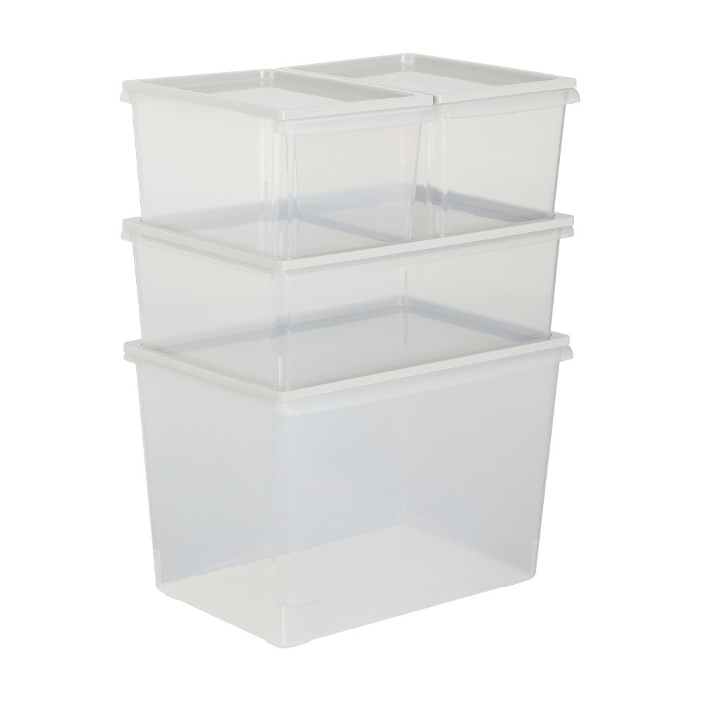 HomeHuk ชุดกล่องพร้อมฝา รุ่นนิคโก้ (8 ชิ้น/ชุด) - ใสโปร่ง/เทา