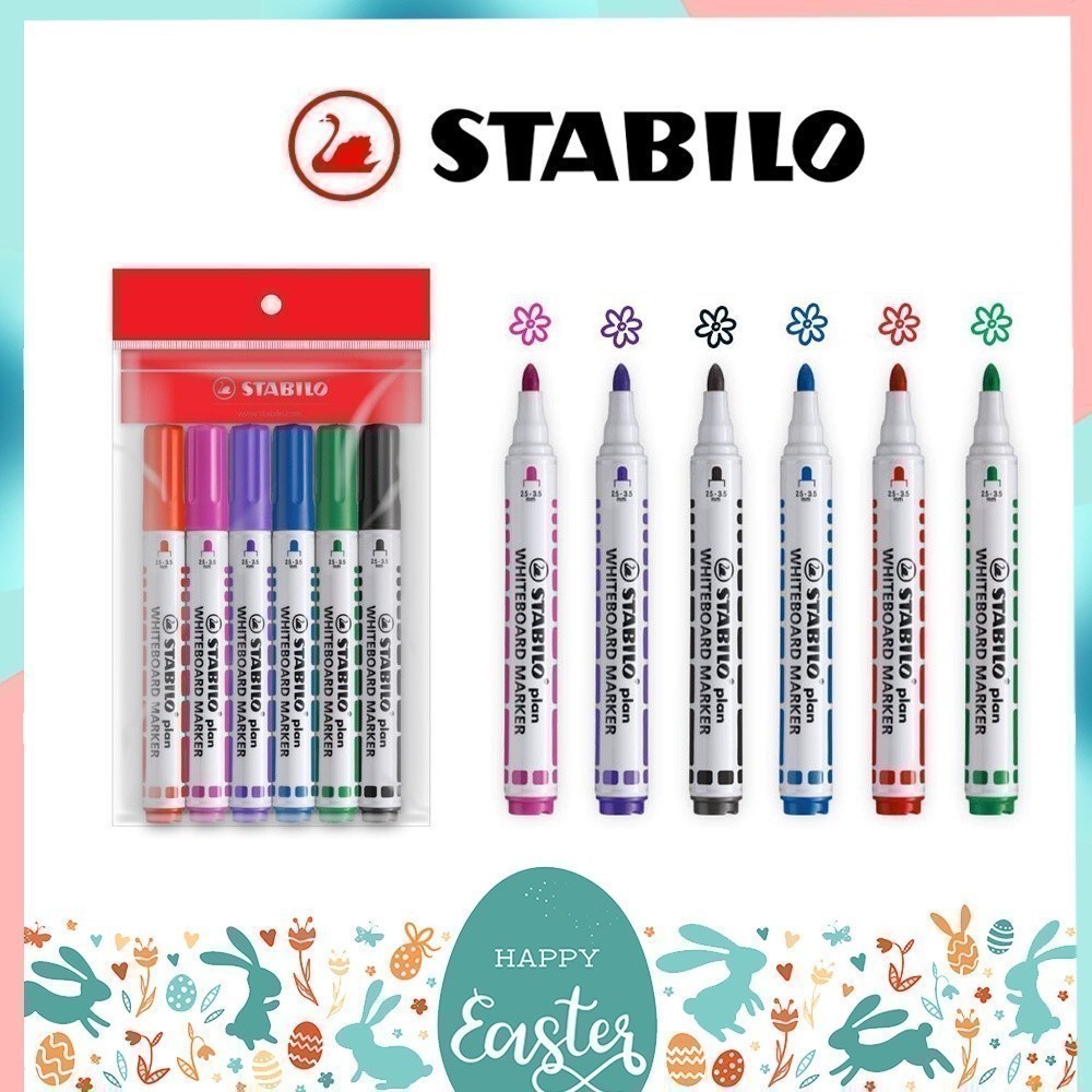 ปากกาไวท์บอร์ด Whiteboard Stabilo รุ่น Plan 641 , Plan 643 เซ็ต 6 สี