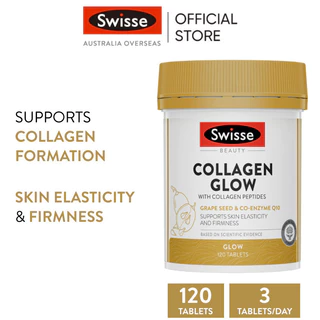 Swisse Beauty Collagen Glow with Collagen Peptides คอลลาเจนเพิ่มความงาม สารสกัดคอลลาเจน 120 เม็ด (EXP:07 2027)