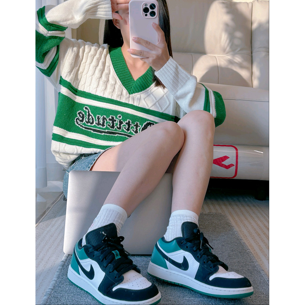 Air Jordan1 Black and green toes Sneakers รองเท้าผ้าใบ