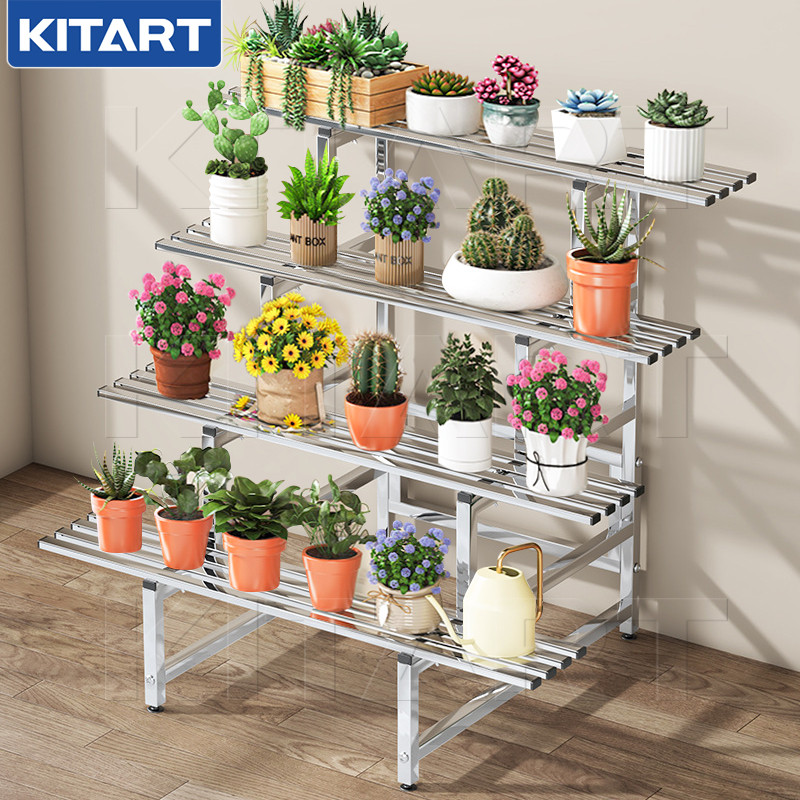 KITART ชั้นวางของขั้นบันได 3 ชั้น สำหรับกระถางต้นไม้ รับน้ำหนัก 150 กก.
