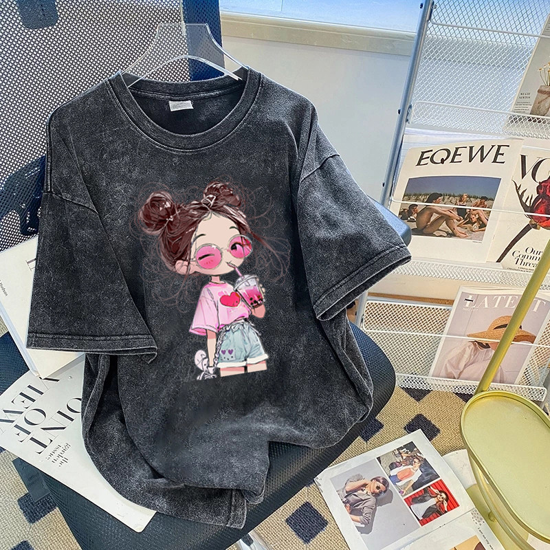 Top.street เสื้อยืด oversize 'girl' แขนสั้น cotton100% tshirt ทรงหลวม สไตล์เกาหลี เสื้อน่ารัก 2025