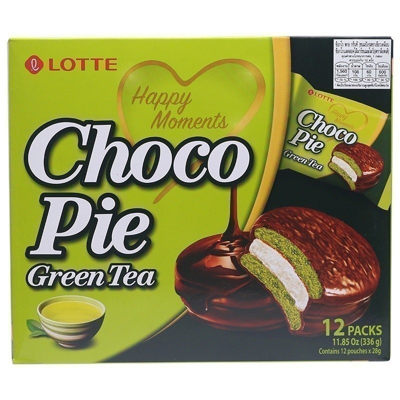LOTTE ลอตเต้ขนมปังรสชาเขียวเคลือบช็อกโกแลตไส้มาร์ชแมลโลว์ 28กรัม 12ชิ้น [8801062006205]
