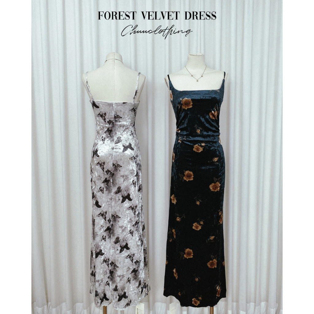 Chuuclothing Forest velvet dress [สินค้าพร้อมส่ง]  เก็บโค้ดส่วนลดได้ที่หน้ากิจกรรม