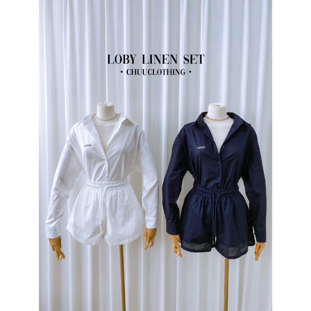 Chuuclothing Toby linen set [สีขาว สีน้ำเงิน พร้อมส่ง] เก็บโค้ดหน้ากิจกรรม