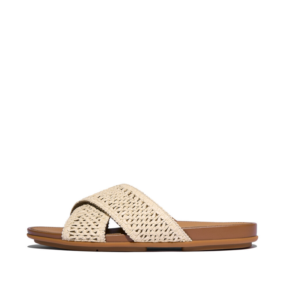 FITFLOP GRACIE WOVEN CROSS SLIDES รองเท้าแตะผู้หญิง รุ่น JA8-C25 สี OFF-WHITE