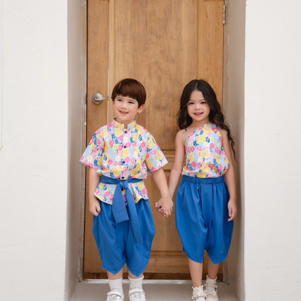 พร้อมส่ง!! Minimal ของเด็ก ชุดชื่นบาน ชุดไทย สไบ เชิ้ตแขนสั้น โจงกระเบน ชุดครอบครัว