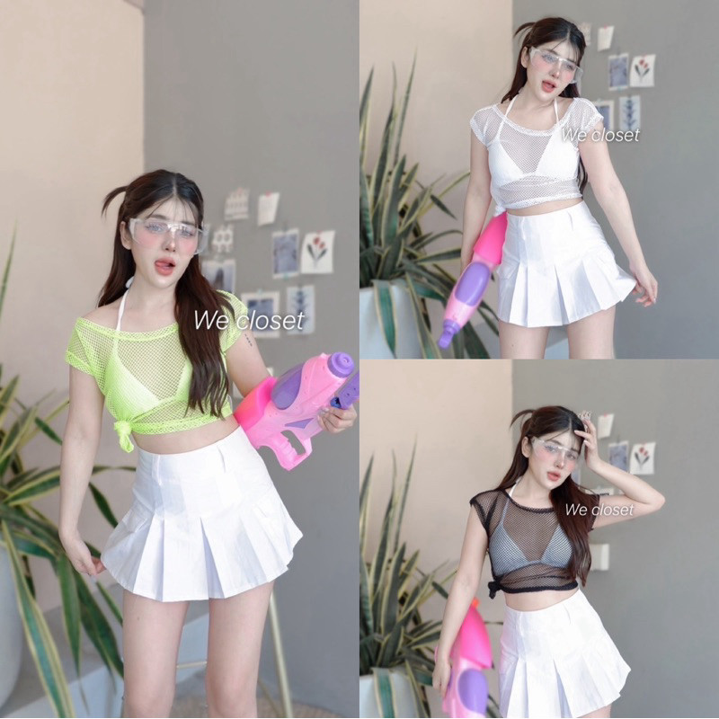เสื้อครอปตาข่ายซีทรู “Summer Mesh Crop”งานเซ็ท 2 ชิ้น เล่นน้ำสงกรานต์ ชุดไปทะเล