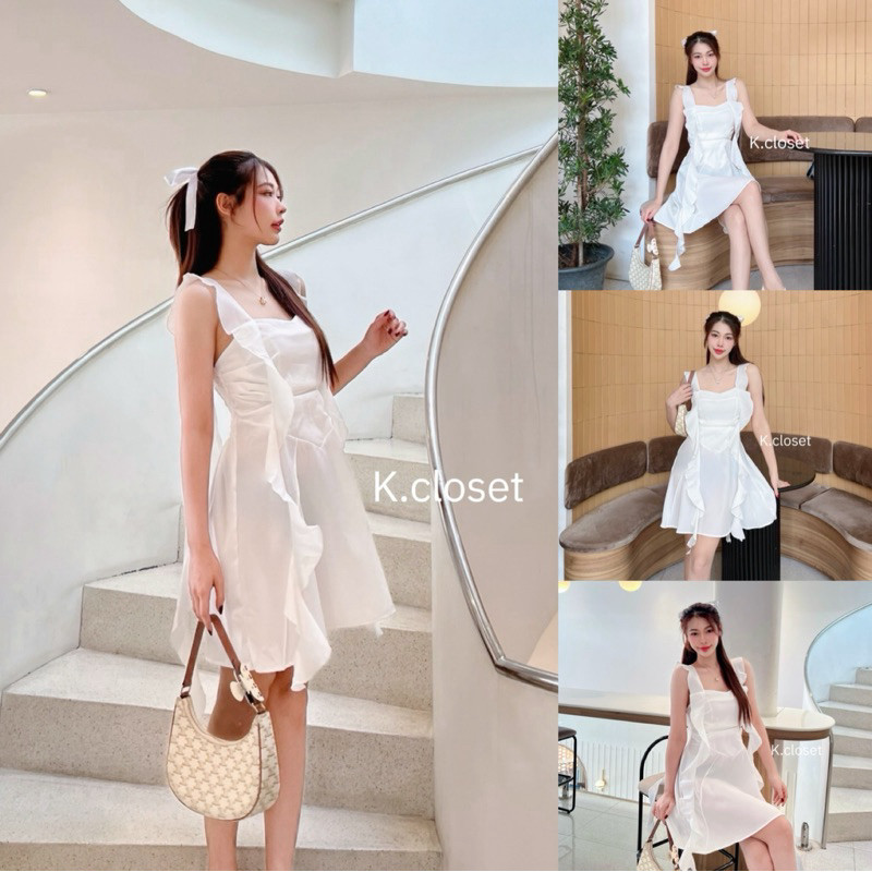 Harmony Dress เดรสคอหัวใจทรงสวยหรูดูแพง เดรสออกงาน มินิเดรสแขนระบาย - รูปที่ 4