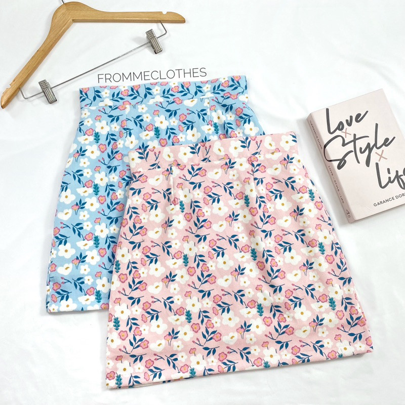 🌸กระโปรงทรงเอผ้าลูกฟูกลายดอกไม้(XS-5XL)