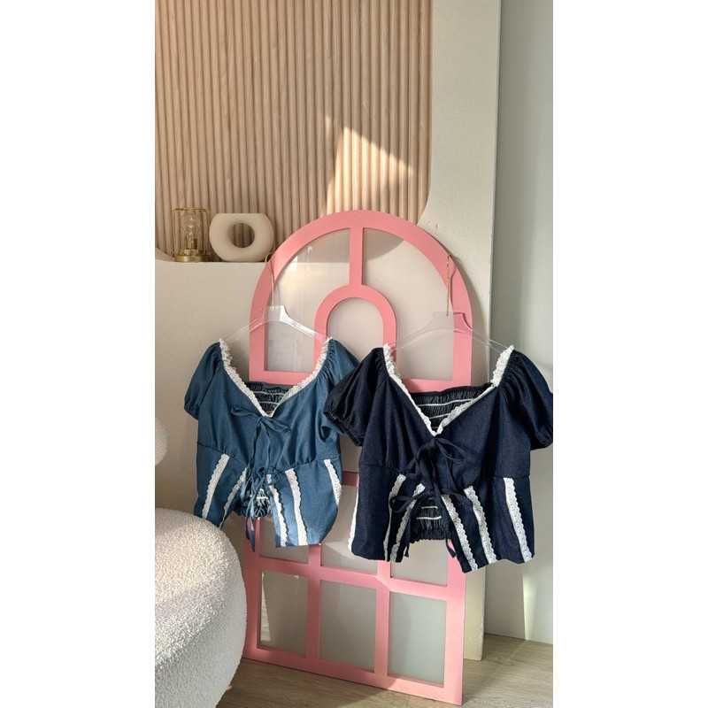 Jenny jeans Ruff Top🇰🇷💙🍅“เสื้อเกาหลีสาวอวบผ้ายีนส์นิ่ม“