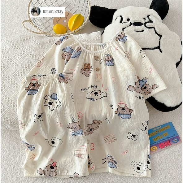 ชุดนอนแขนสั้น， ชุดนอนคอกลม，การ์ตูน 14 แบบ， ผ้าฝ้ายเมฆนุ่ม， ขาสั้น+เสื้อ，M-2XL ราคา ถูกที่สุด ดีลบีเคเค แกลเลอรีภาพที่ 3