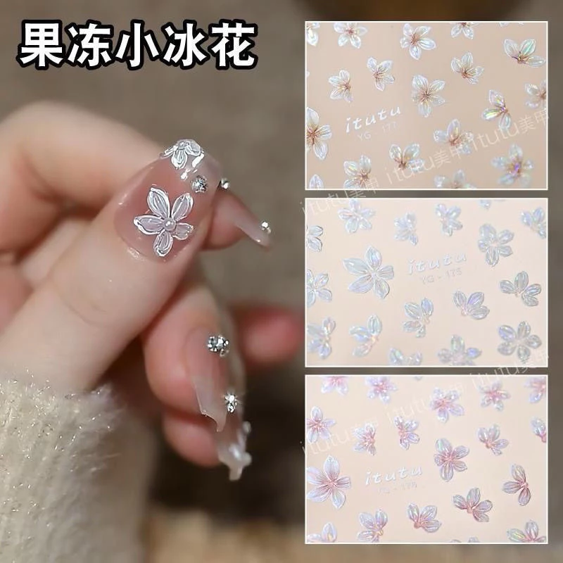 สติกเกอร์ติดเล็บ รูปดอกชบา 3D สินค้าพร้อมส่งในไทย แผ่นละ 9 บาท