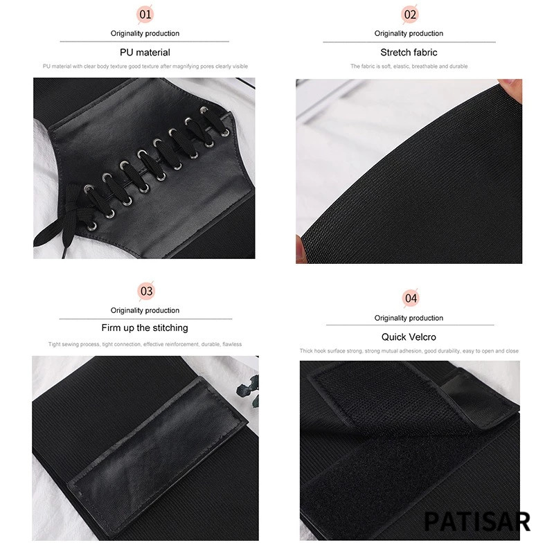 คอร์เซ็ท เข็มขัดหนัง Pu กว้าง กระชับสัดส่วน สําหรับผู้หญิง สายรัดสูง ยืดหยุ่น กระชับสัดส่วน คาดเอว สําหรับผู้หญิง เอวยาง - รูปที่ 6