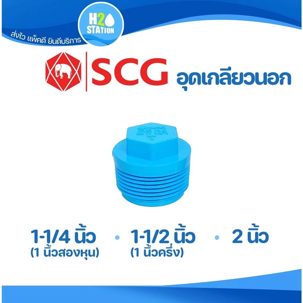 ข้อต่อ PVC (หนา 13.5)อุด เกลียวนอก 1-1/4 นิ้ว (35 มม.), 1-1/2 นิ้ว (40 มม.), 2 นิ้ว (55 มม.) ตราช้าง SCG ข้อต่อท่อพีวีซี