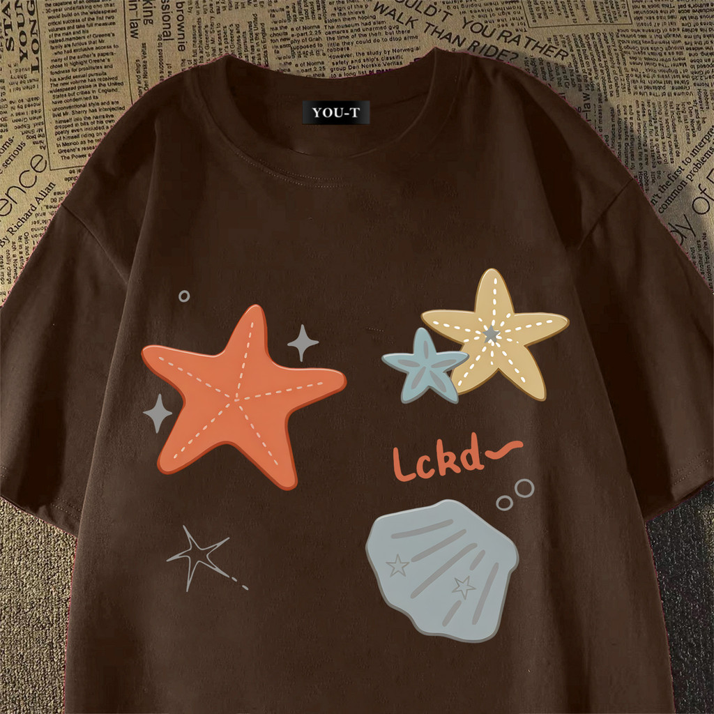 Top.street เสื้อยืดOversize  เสื้อ ‘Starfish shell’ t shirt cotton100% สาวอวบ เสื้อยืดผ้าฝ้าย คอกลม แขนสั้น แฟชั่น 3XL ราคา ถูกที่สุด ดีลบีเคเค แกลเลอรีภาพที่ 6