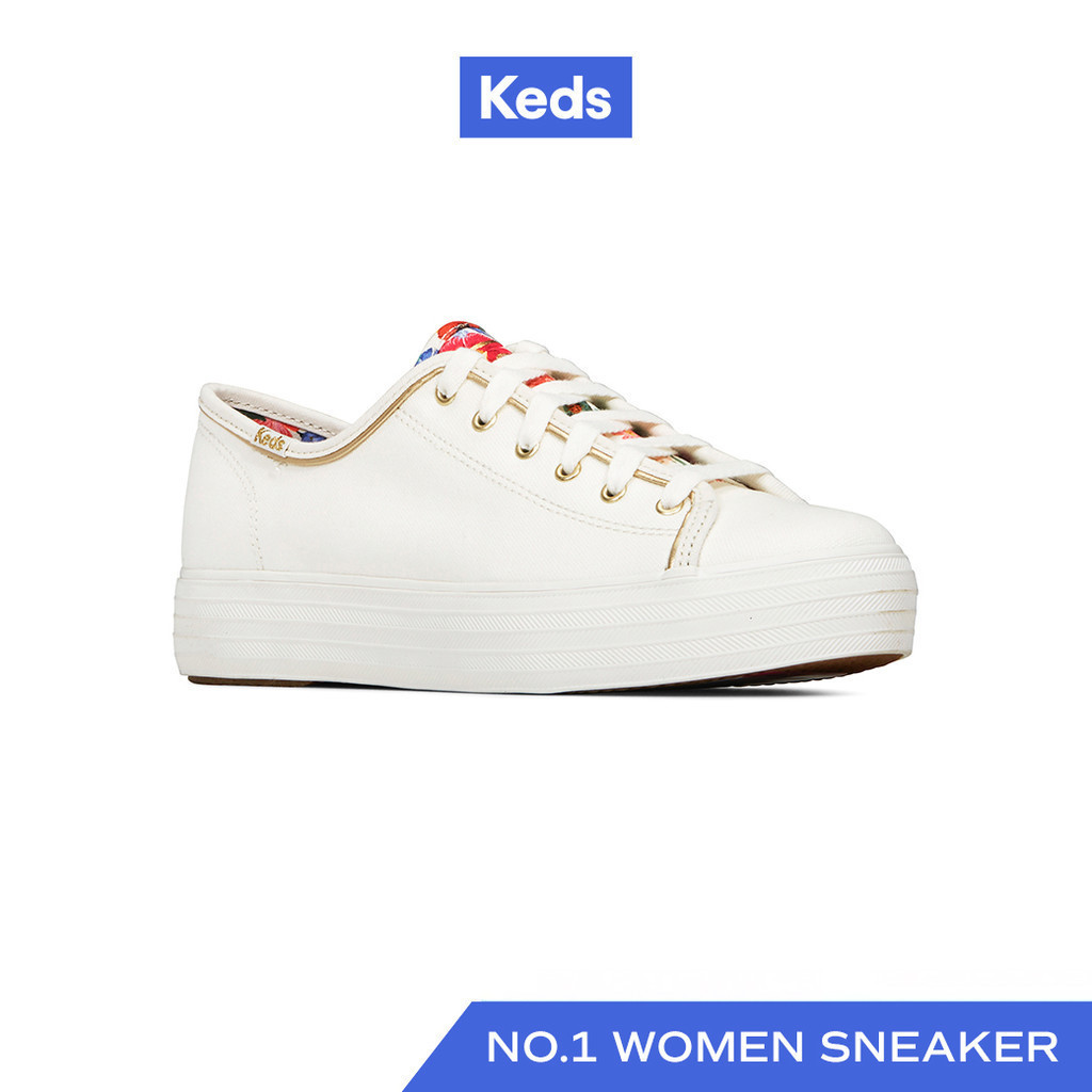 KEDS รองเท้าผ้าใบ มีส้น รุ่น TRIPLE KICK RIFLE PAPER CO. BLOSSOM สีขาว ( WF67940 )