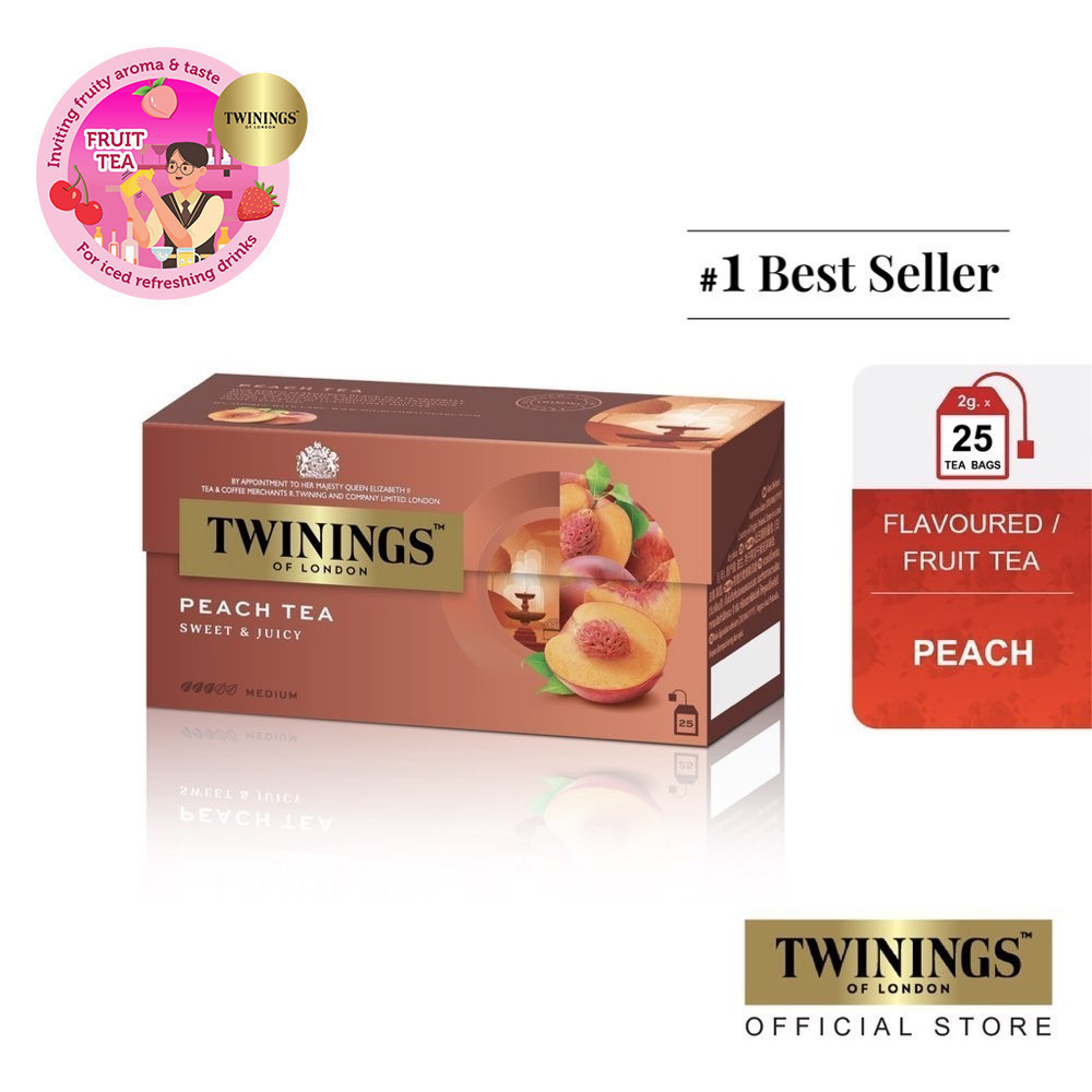 ทไวนิงส์ ชาแต่งกลิ่น รสพีช ชนิดซอง 2 กรัม แพ็ค 25 ซอง Twinings Peach Flavoured Tea 2 g. Pack 25 Tea Bags