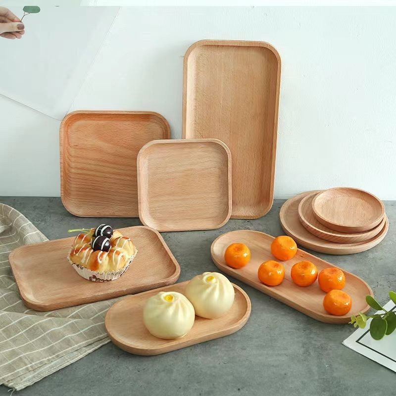 ถาดไม้ สไตล์ญี่ปุ่น มินิมอล ใส่อาหาร ขนม จากไม้แท้ธรรมชาติ มีให้เลือก4แบบ P135 Siam Package