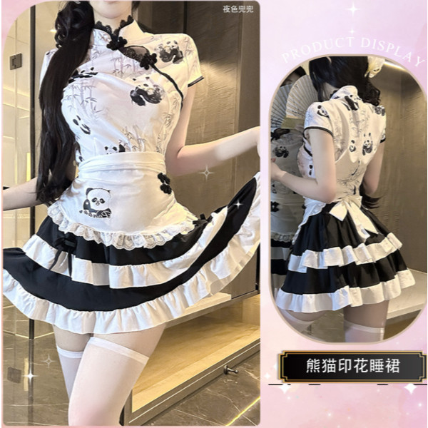 พร้อมส่งจากไทย ชุดกี่เพ้าคอจีน แพนด้า กระโปรงชั้น #545 (ไม่มึถุงน่อง)