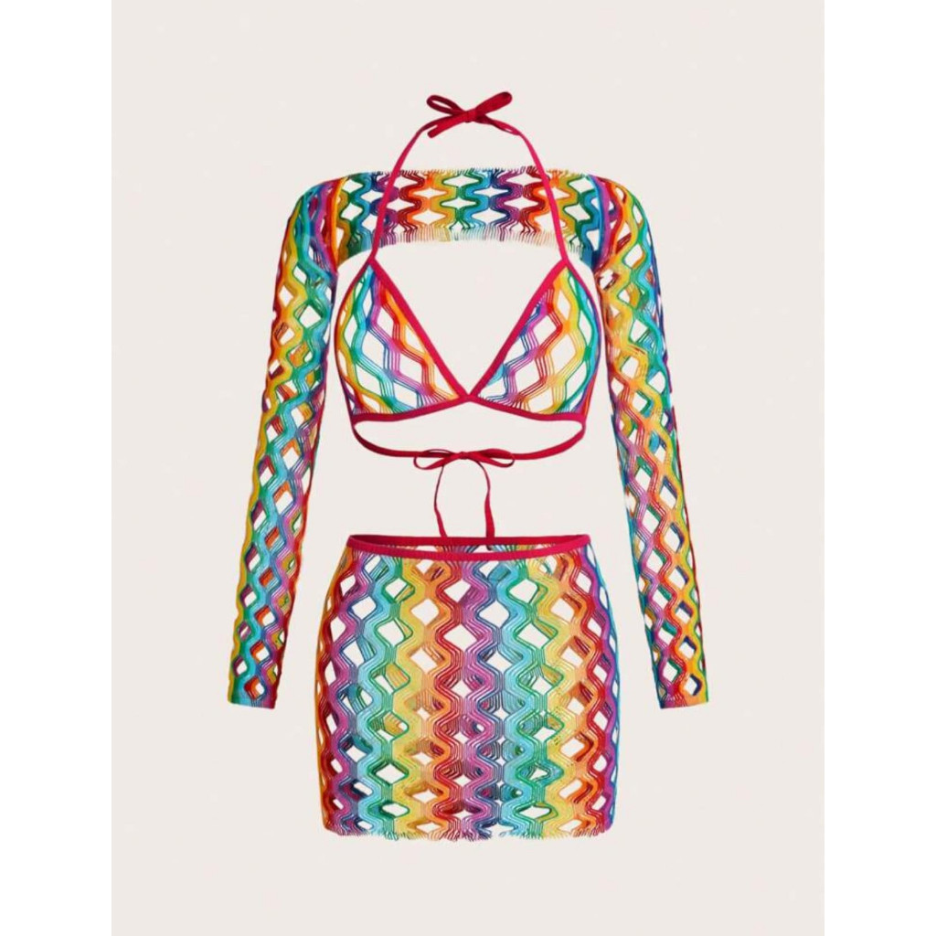 🩱 Gusjungbrashop 👗👗พร้อมส่งจากไทย 👙ชุดตาข่าย ลายเรนโบว์ สายรุ้ง SEXY(เฉพาะชุดตาข่ายเท่านั้น)