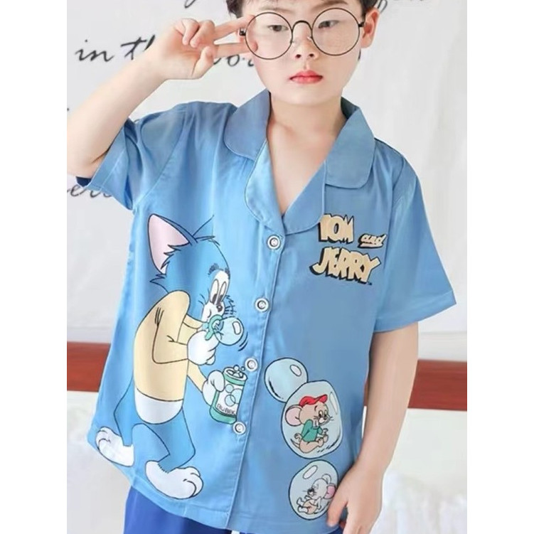 TT3333 E ชุดนอนคอปก ชุดนอนเด็กชาย-หญิง(โต) ชุดนอนผ้าซาตินบาง ลื่น ใส่สบาย ขนาดS-XL สินค้าพร้อมส่ง